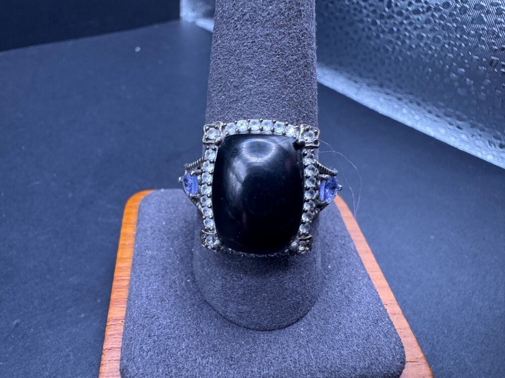 Chuck Clemency STS 925 Sterling Silver Black Onyx Ring Halo Tanzanite Sz 10
